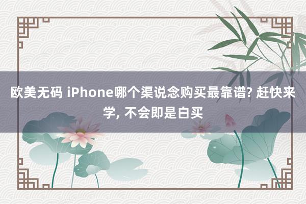 欧美无码 iPhone哪个渠说念购买最靠谱? 赶快来学， 不会即是白买