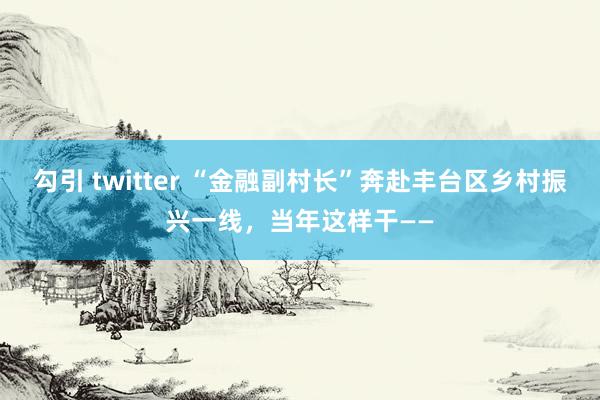 勾引 twitter “金融副村长”奔赴丰台区乡村振兴一线，当年这样干——