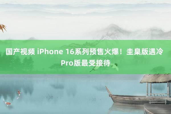 国产视频 iPhone 16系列预售火爆！圭臬版遇冷 Pro版最受接待