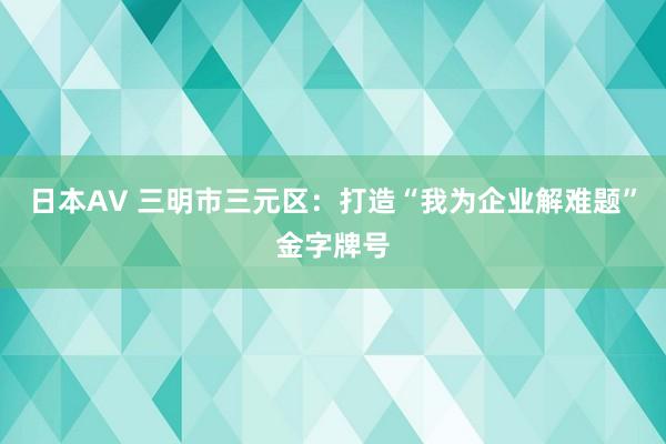 日本AV 三明市三元区：打造“我为企业解难题”金字牌号