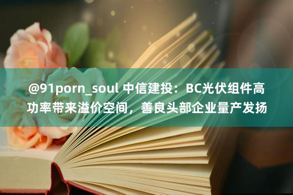 @91porn_soul 中信建投：BC光伏组件高功率带来溢价空间，善良头部企业量产发扬