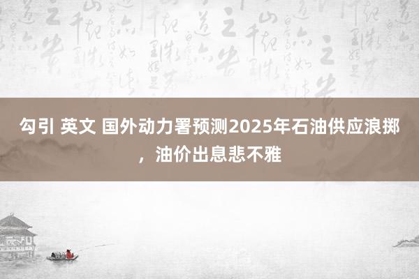 勾引 英文 国外动力署预测2025年石油供应浪掷，油价出息悲不雅