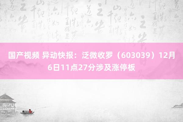 国产视频 异动快报：泛微收罗（603039）12月6日11点27分涉及涨停板