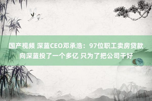 国产视频 深蓝CEO邓承浩：97位职工卖房贷款向深蓝投了一个多亿 只为了把公司干好